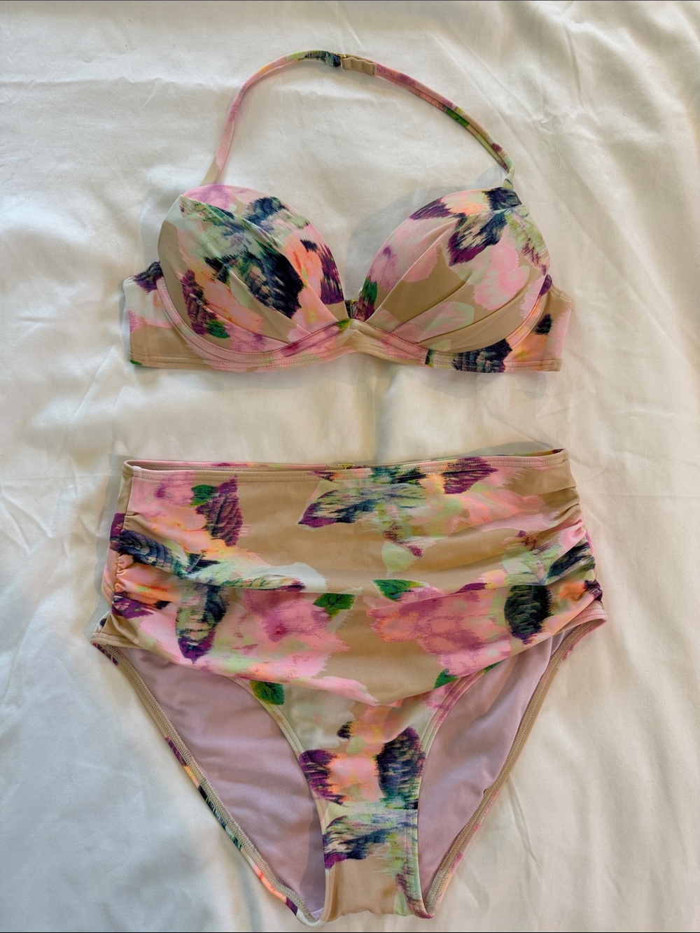 Victoria's Secret Floral High-Waist Bikini in Pink and Green